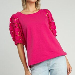Umgee Puff Sleeve Eyelet Blouse